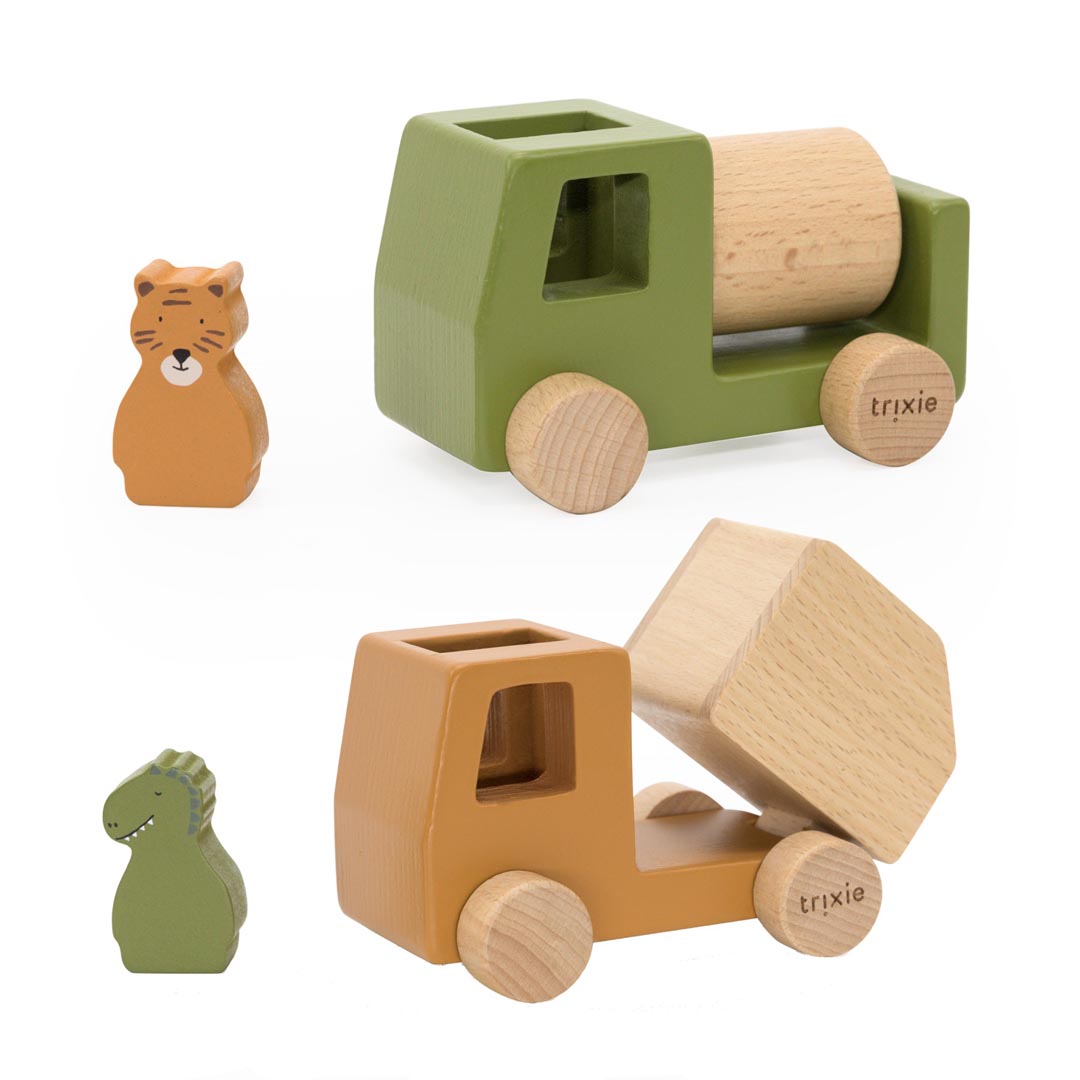 Bauwagen-Set aus Holz mit Tieren